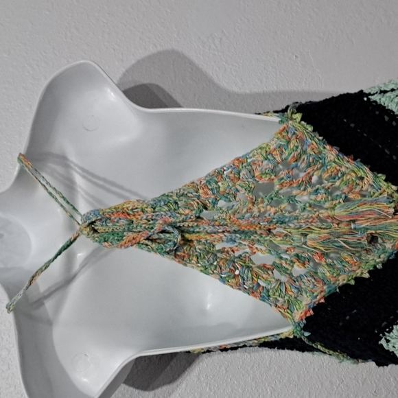 Free People Swim Up V-Neck Sleeveless Back Detail Tie Chevron Crochet Ta… - Picture 6 of 11